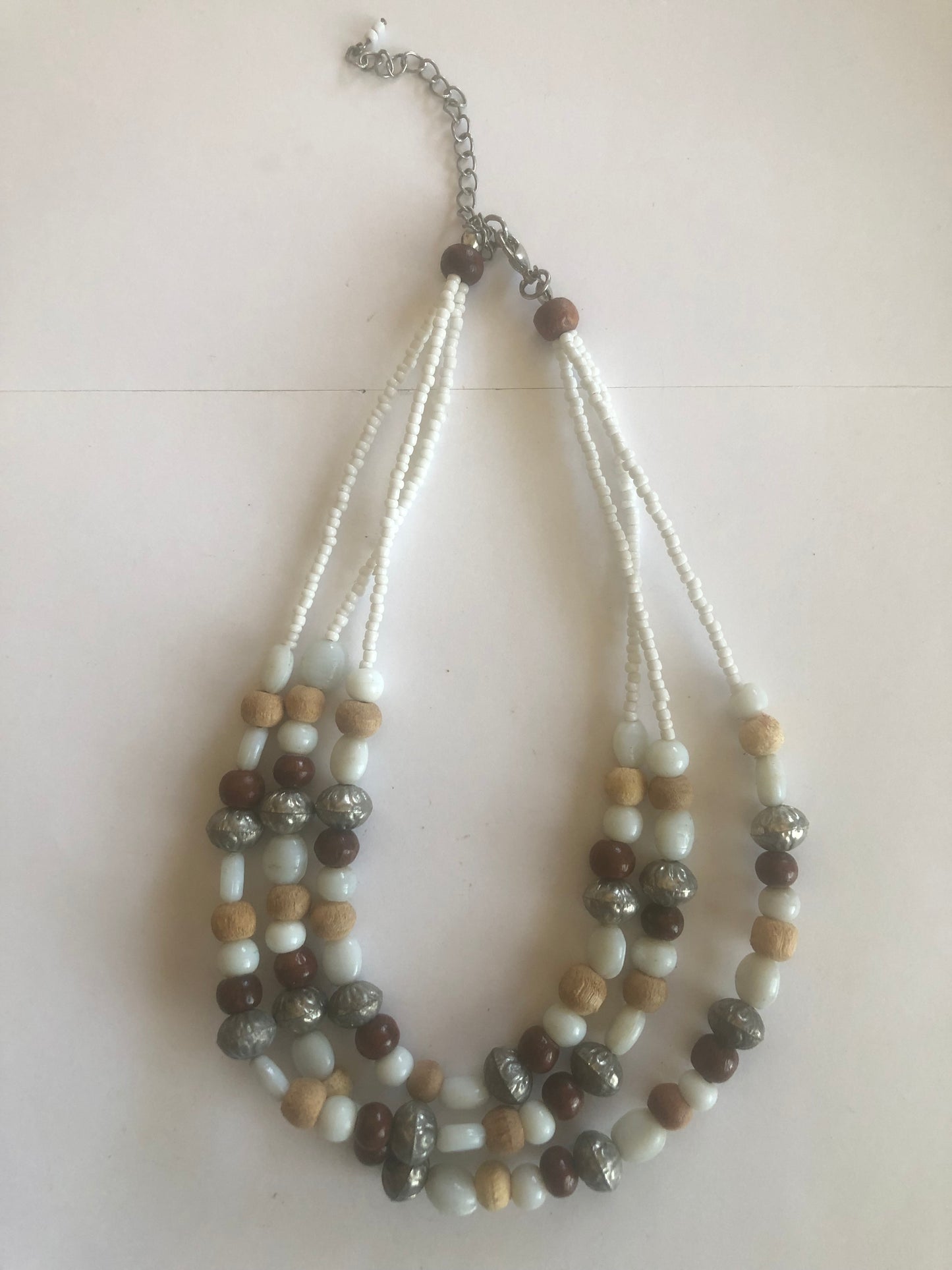 Brown and White Beaded Necklace