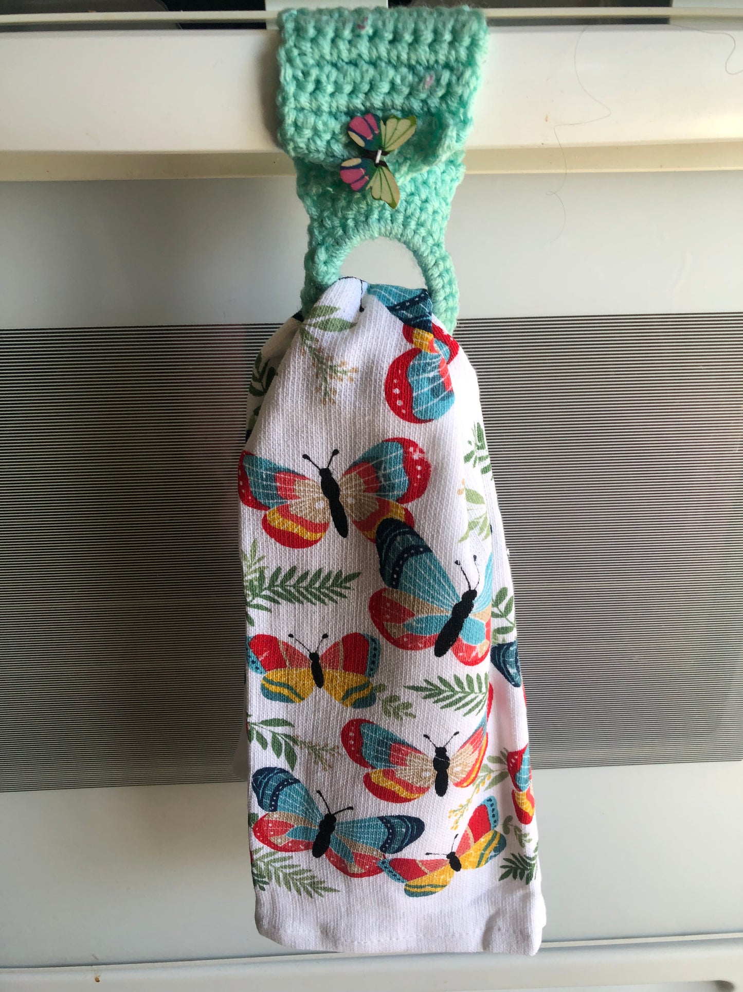 Crocheted Kitchen Towel Topper with Towel