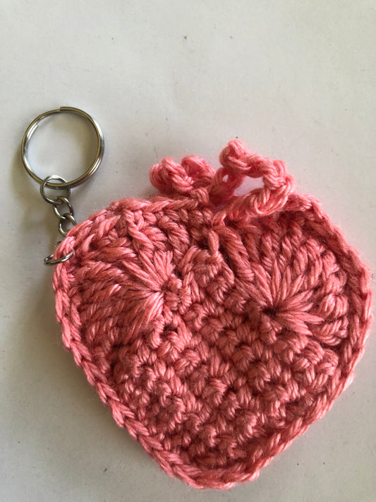 Crocheted Heart Coin Purse Keychain