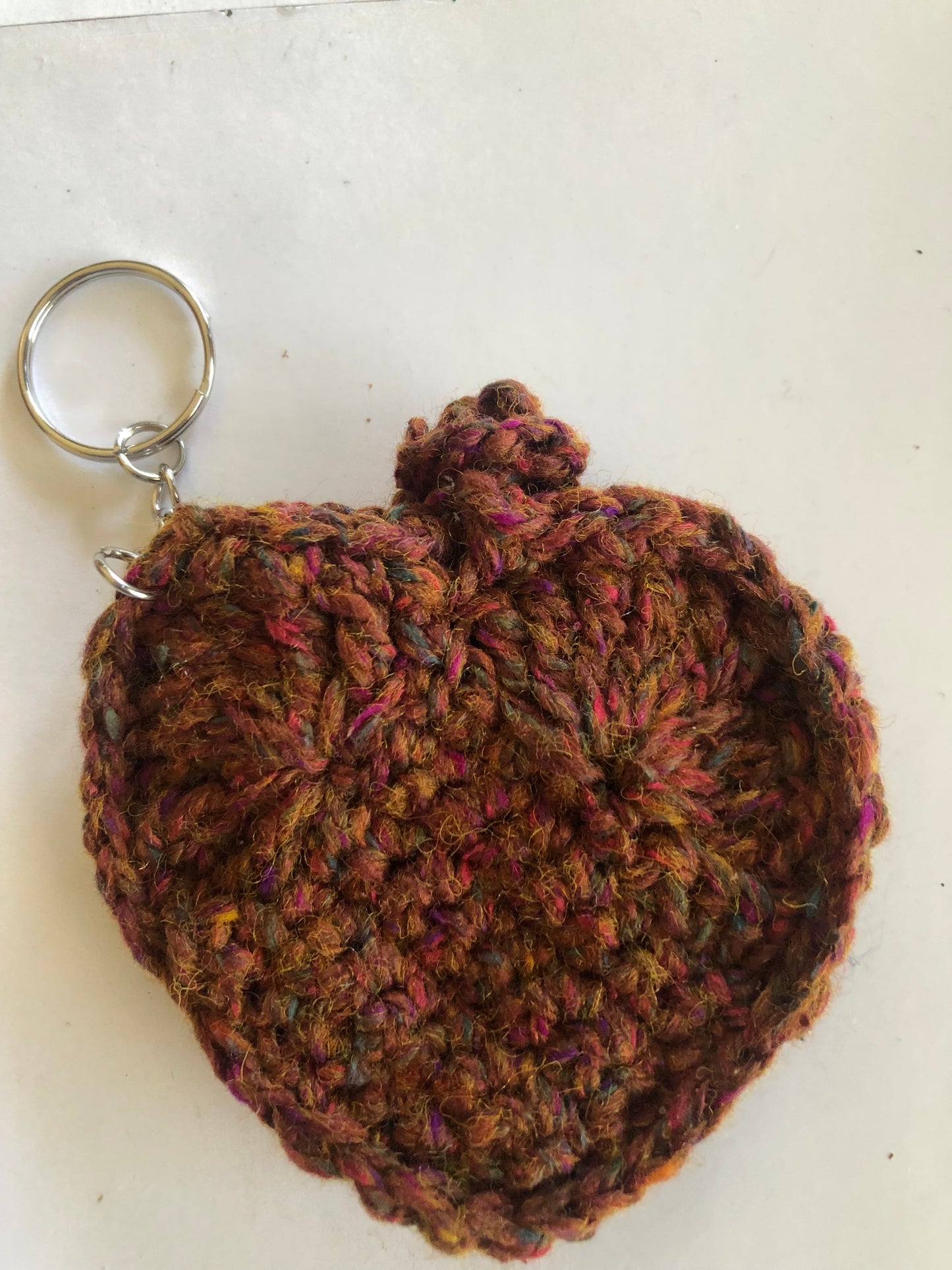 Crocheted Heart Coin Purse Keychain