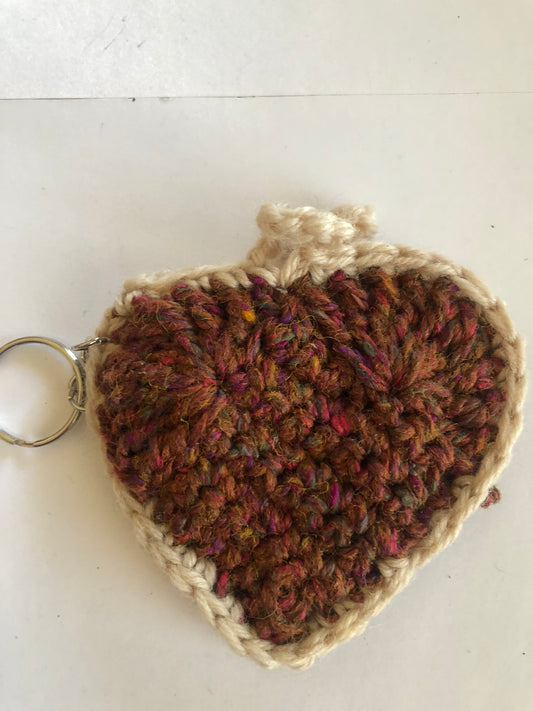 Crocheted Heart Coin Purse Keychain